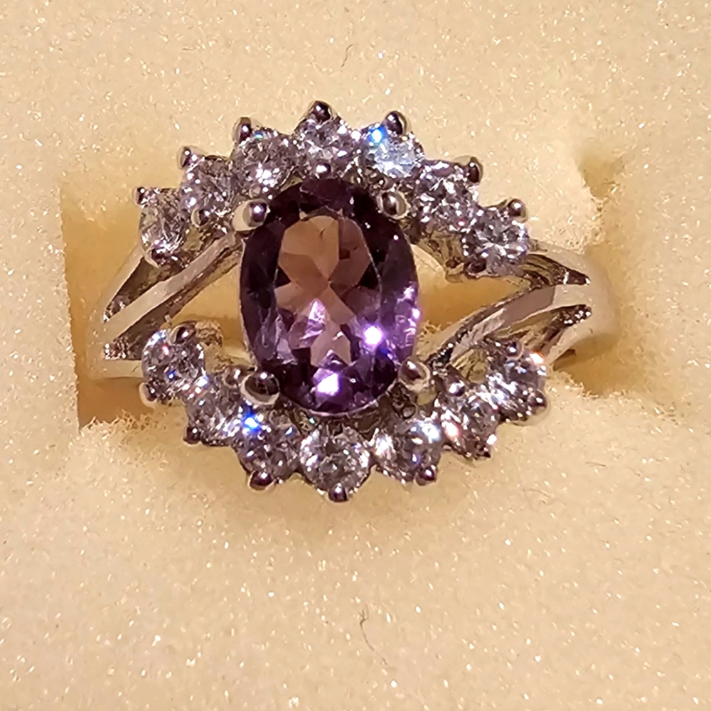 Purple and silver tone ring
